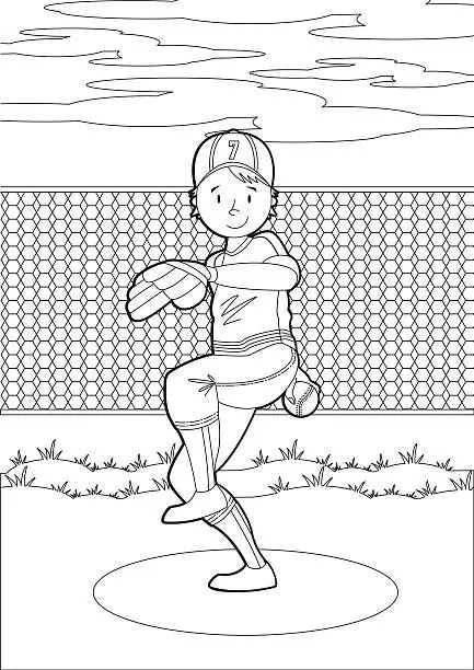 Vector illustration of Colour In Baseball Pitcher