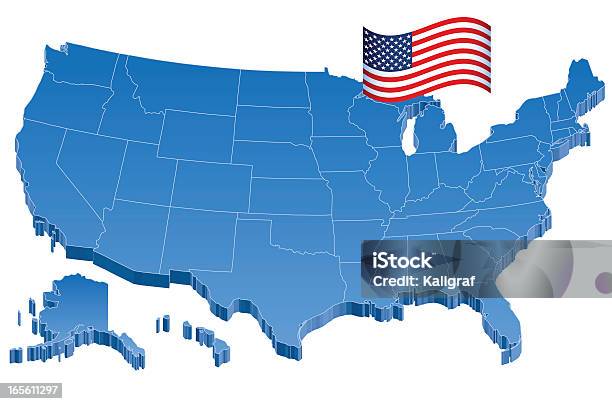 Ilustración de Mapa 3d De Estados Unidos Y La Bandera y más Vectores Libres de Derechos de Actividades bancarias - Actividades bancarias, Alaska - Estado de los EE. UU., América del norte