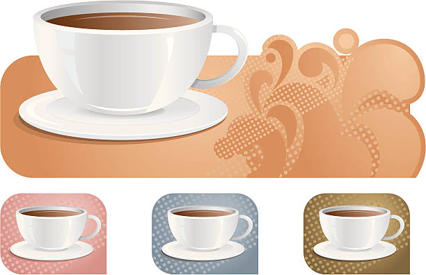 The Coffee Cup Coffee cup with swirl and doted pattern on a brown background.Cup, pattern, background and color variations of background are grouped and layered separately. black coffee swirl stock illustrations