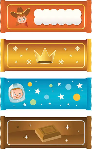 Vector illustration of Four different illustrations of candy bars