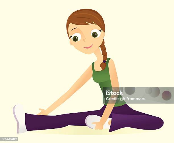 Stretching Seduta E - Immagini vettoriali stock e altre immagini di Adulto - Adulto, Capelli castani, Donne