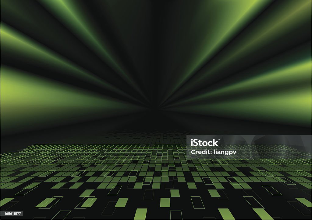 Graphic image of green sunbeams over pixelations Night club background Abstract stock vector