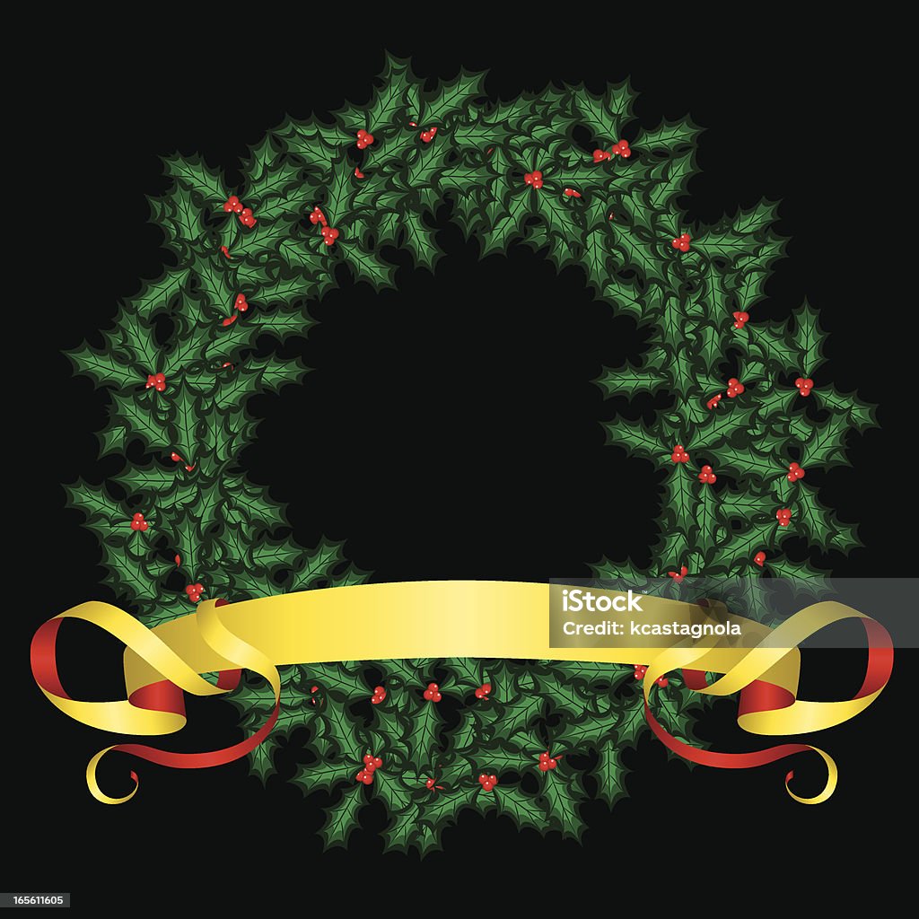 Corona de Navidad con cinta de oro - arte vectorial de Acebo libre de derechos