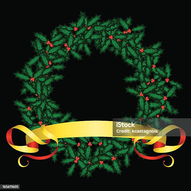 Couronne De Noël Avec Ruban Dor Vecteurs libres de droits et plus d'images vectorielles de Baie - Partie d'une plante - Baie - Partie d'une plante, Cercle, Couleur noire