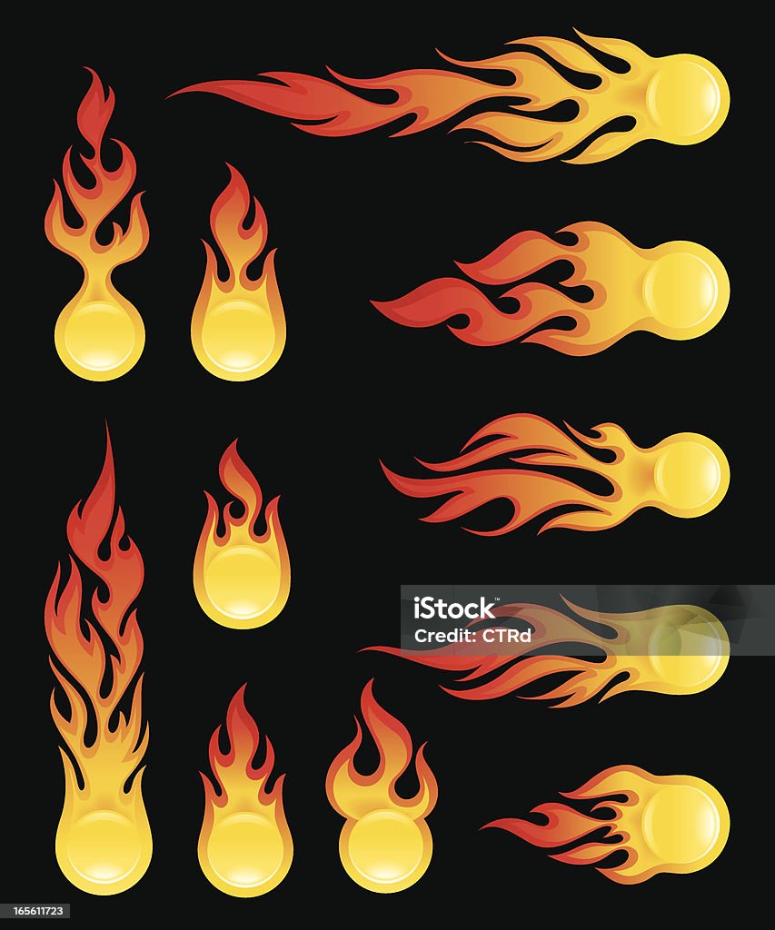Racing Fireballs Vector illustrated fireballs. They look good whether horizontal, vertical or rotated. Basic gradients and blends used. Flame stock vector