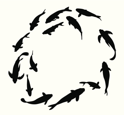 Koi Fish Circle, Symbol Of Strength Vector Silhouette