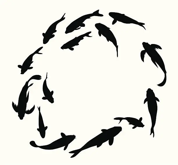 Vector illustration of Koi Fish Circle, Symbol Of Strength Vector Silhouette