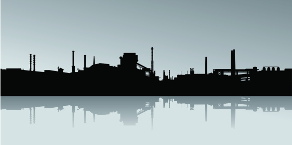 Skyline silhouette of an industrial zone.