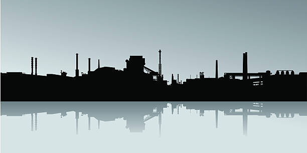 Industrial Skyline Silhouette Skyline silhouette of an industrial zone. industry silhouettes stock illustrations