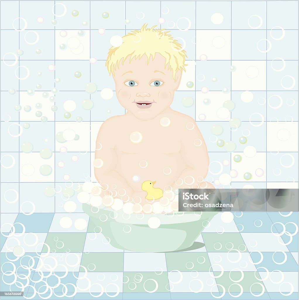 Garçon dans des bulles - clipart vectoriel de Baignoire libre de droits