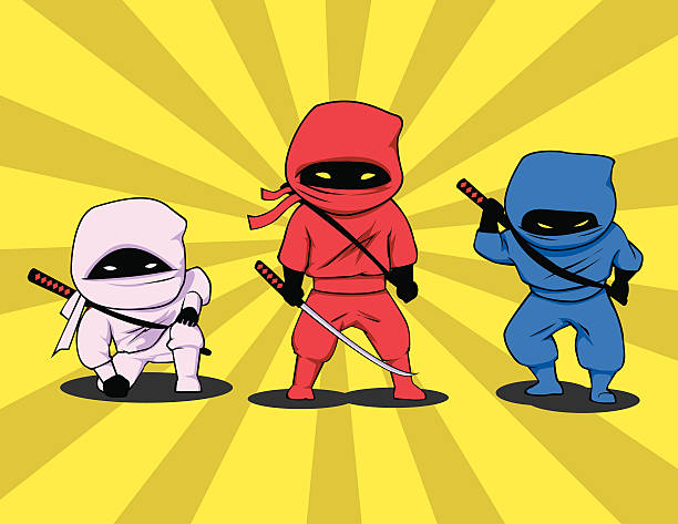 ilustrações de stock, clip art, desenhos animados e ícones de três ninjas pequeno - ninja