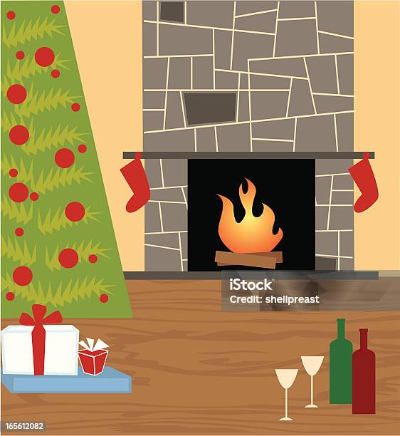 Ilustración de Tranquila De Navidad y más Vectores Libres de Derechos de Fuego - Fuego, Navidad, Chimenea - Construcción para calentarse