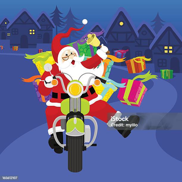 Santa Auf Einer Harley Davidson Stock Vektor Art und mehr Bilder von Lichterkette - Dekoration - Lichterkette - Dekoration, Weihnachtsmann, Weihnachten