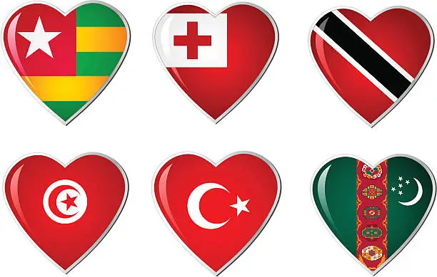Vector illustration of Heart Flags Collection