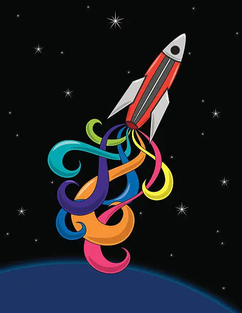 Vector illustration of Stylized Rocket in Space