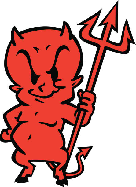 devil child simple devil child cartoon character cartoon of the devils pitch fork stock illustrations