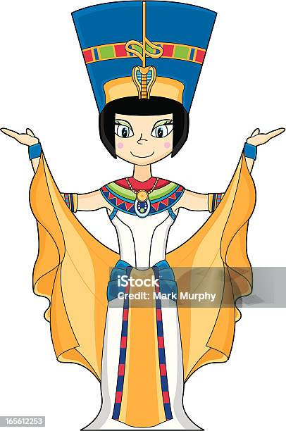 Ładny Nefertiti Egipska Queen - Stockowe grafiki wektorowe i więcej obrazów Dowcip rysunkowy - Dowcip rysunkowy, Nefertiti, Biżuteria