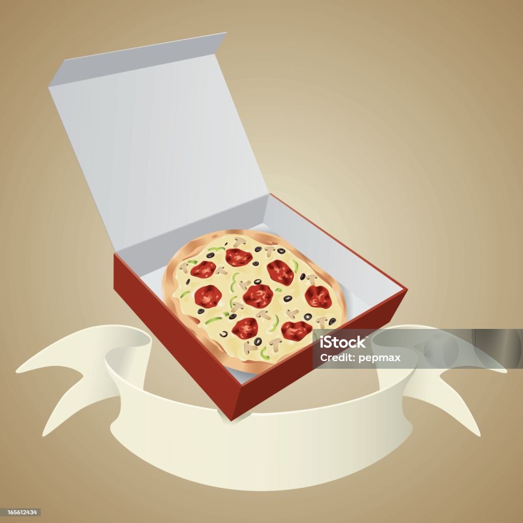 Pizza in cardboard box with banner http://www.pepmas.net/img/find_relative_onside.jpg Lunch stock vector