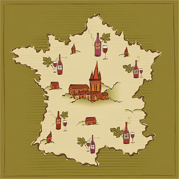 Vector illustration of French wine and vineyards