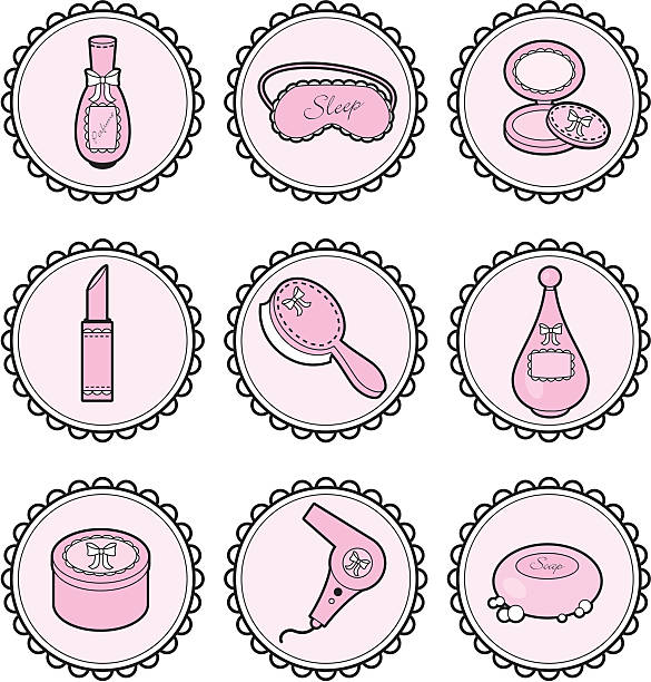 Girly beauty icons A selection of feminine beauty and make up icons. Click below for more spa and beauty images compact mirror stock illustrations