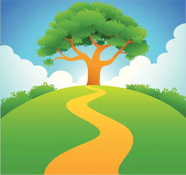 Vector illustration of Road to hilltop