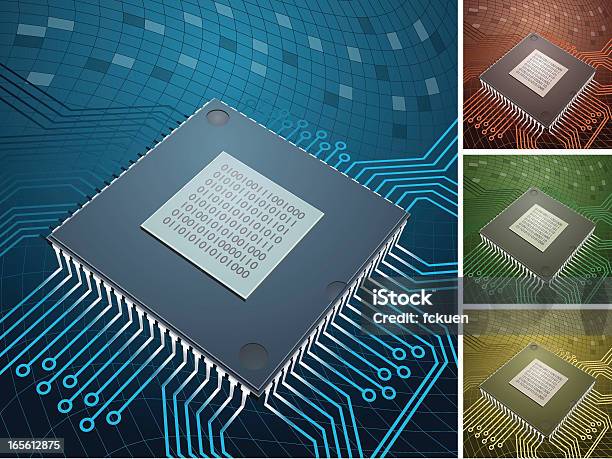 Computer Chip Mit Vier Farbe Hintergründe Stock Vektor Art und mehr Bilder von PC - PC, Schaltkreis, Technologie