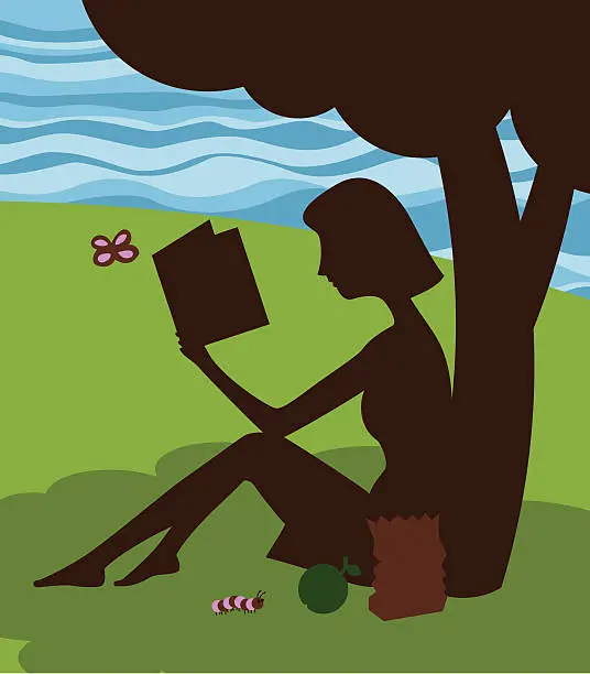 Vector illustration of reading underneath the apple tree