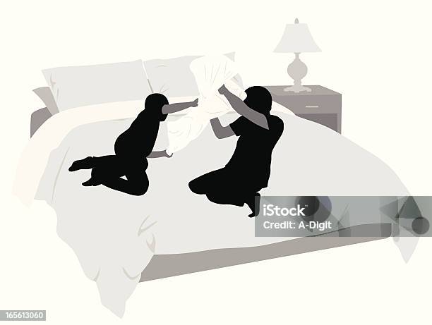 Ilustración de Pillowfight y más Vectores Libres de Derechos de Dormitorio - Habitación - Dormitorio - Habitación, Adolescencia, Almohada
