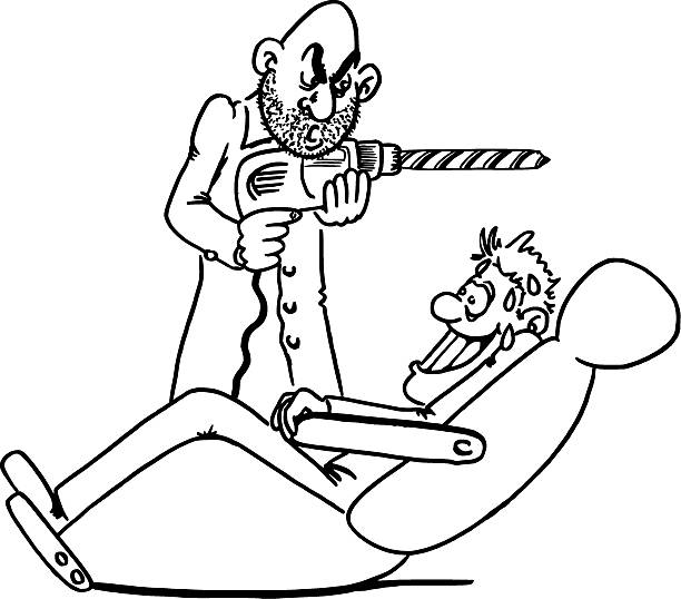 Nasty dentist A dentist will operate with a large drill. dental drill stock illustrations