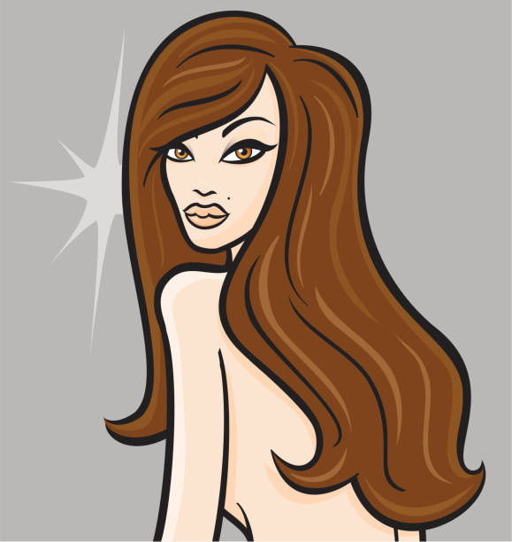 ilustraciones, imágenes clip art, dibujos animados e iconos de stock de belleza natural - long hair rear view brown hair the human body