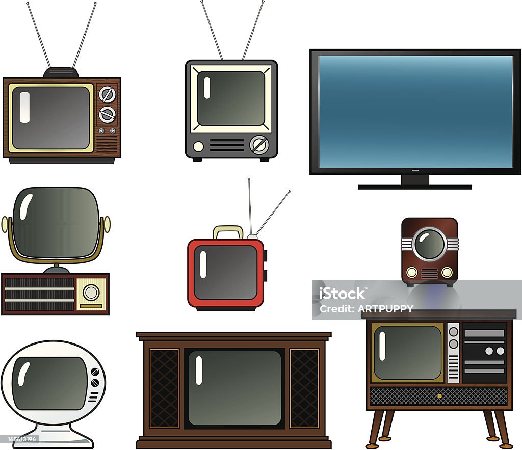 Телевизоры с плоским экраном - Векторная графика Стиль ретро роялти-фри