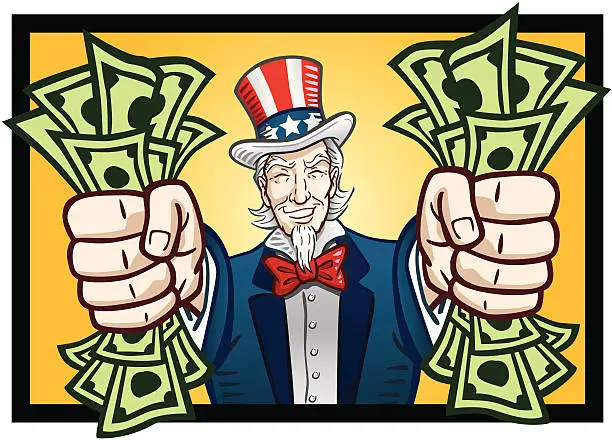 Vector illustration of Uncle Sam Holding Cash