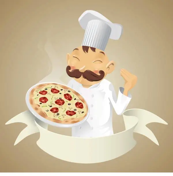 Vector illustration of Chef pizza - banner