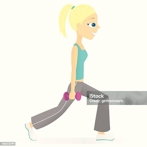 Kobieta Ćwiczyć - Stockowe grafiki wektorowe i więcej obrazów Aktywny tryb życia - Aktywny tryb życia, Blond włosy, Ciężary
