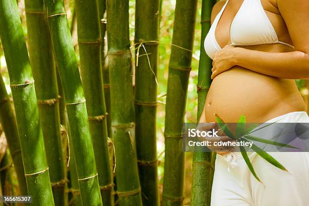 Foto de Mulher Grávida Irreconhecível Relaxante Na Floresta De Bambu e mais fotos de stock de Abdome