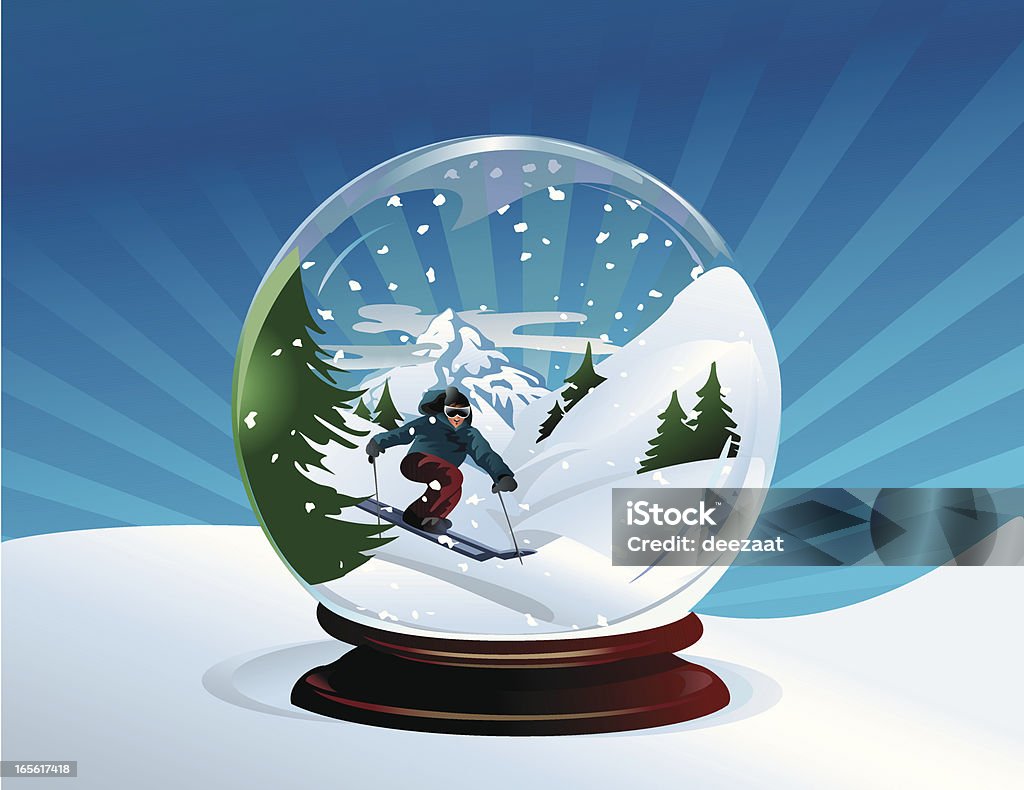Sciatore di neve - arte vettoriale royalty-free di Sfera di vetro con la neve