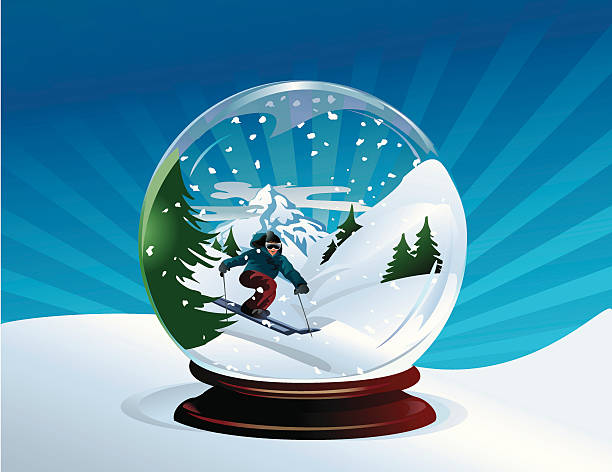 лыжница снежный шар - mono ski stock illustrations