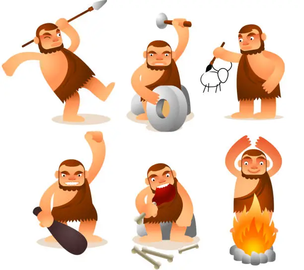 Vector illustration of Caveman set