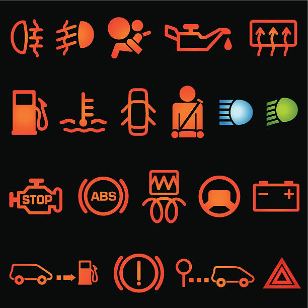 illustrazioni stock, clip art, cartoni animati e icone di tendenza di icone cruscotto auto - hazard lights