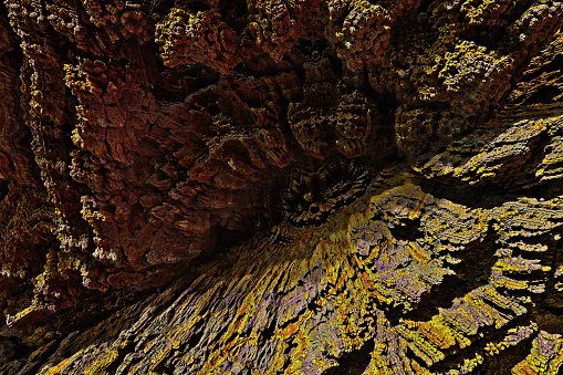 Computer graphics image, aerial view of deep precipice - 3d fantasy background, canyon landscape