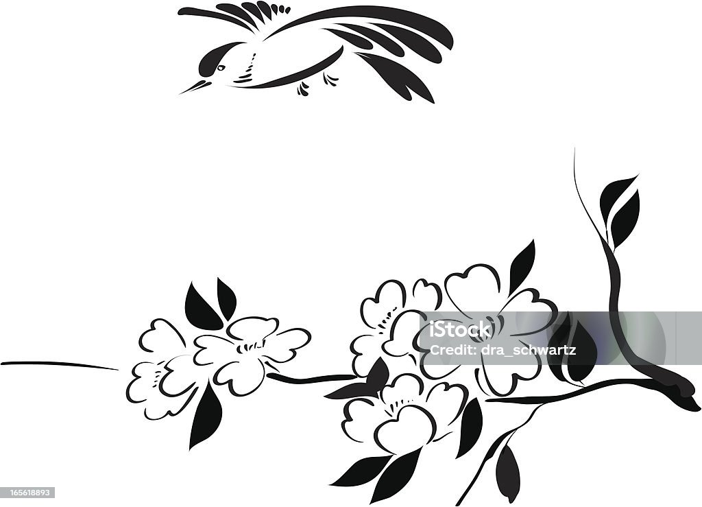 満開の枝と鳥 - 植物 ハナミズキのロイヤリティフリーベクトルアート