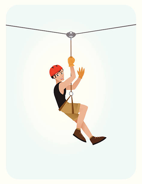 Zip Line Guy Vector illustration of a guy on a zip line. head protector stock illustrations