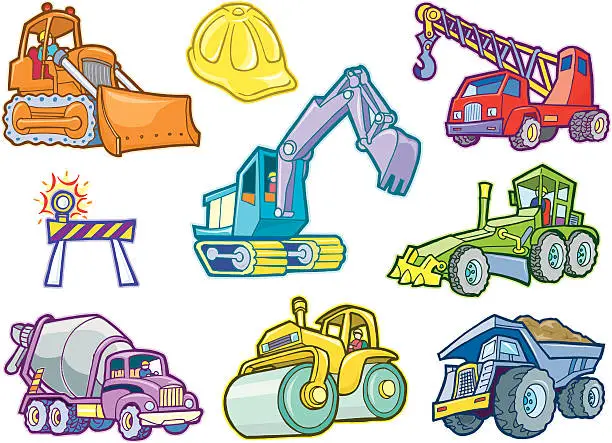 Vector illustration of Construction Vehicles and Equipment