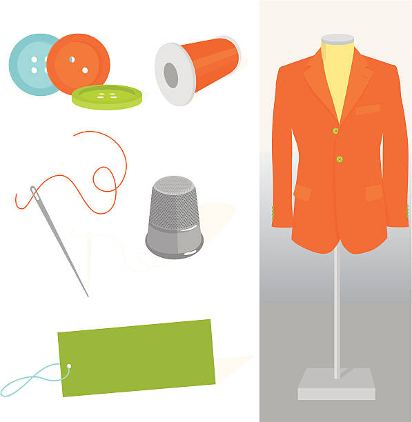 Tailoring product and equipment Tailor's shop equipment. coat wool button clothing stock illustrations