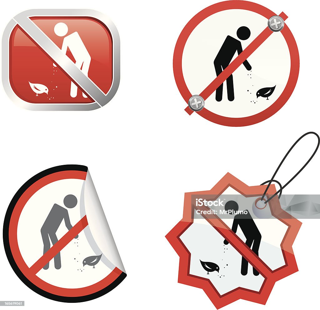 Don't feed the birds A set of 4 different forbidden signs: don't feed the birds Animal stock vector