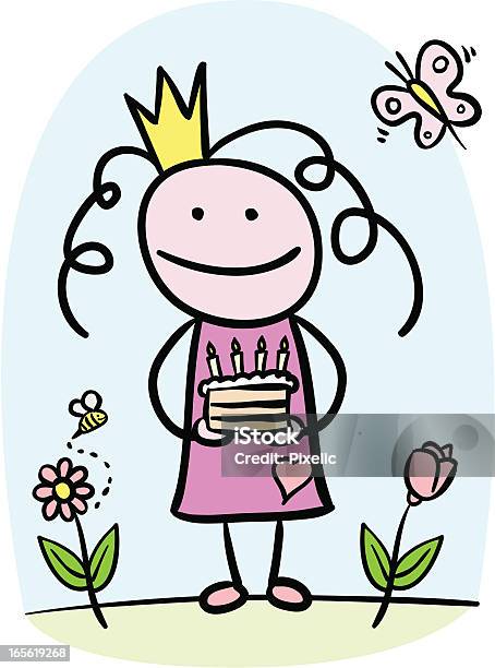 Pequena Princesa Aniversário - Arte vetorial de stock e mais imagens de Figura de Palito - Figura de Palito, Cabelo Encaracolado, Criança