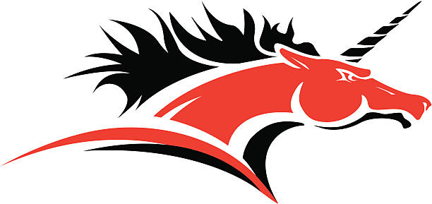 Unicorn head mascot Logo style side-view unicorn head illustration. Great for sports logos & team mascots. unicorn logo stock illustrations