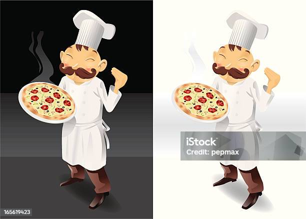 Chef Pizza Intera Immagine Con Fumo - Immagini vettoriali stock e altre immagini di Cuoco - Cuoco, Uomini anziani, Adulto