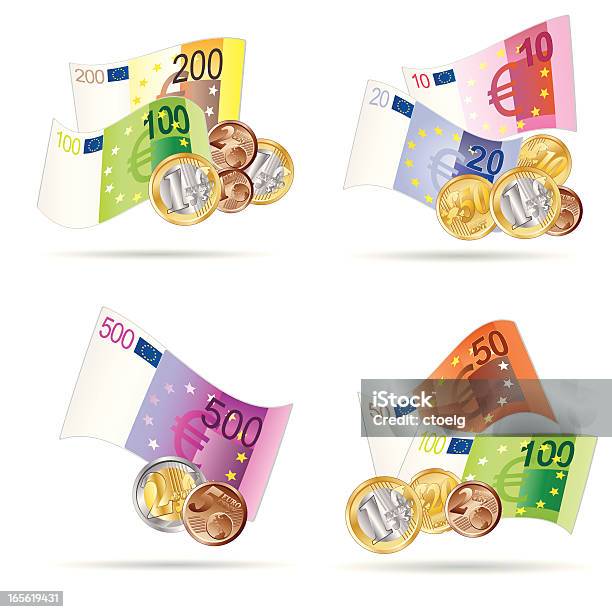 Vetores de Notas E Moedas De Euro e mais imagens de Moeda da União Europeia - Moeda da União Europeia, Símbolo do Euro, Nota