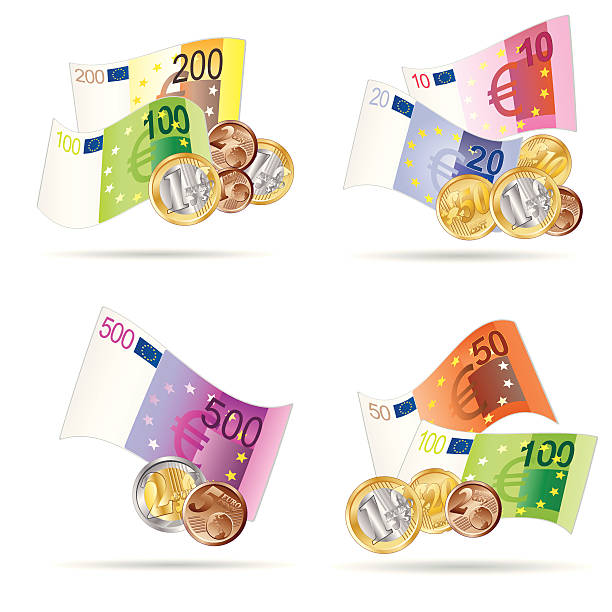 евро банкнот и монет - 50 euro cent stock illustrations